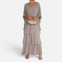 Layered Round Neck Sheer Sleeve Maxi Dress