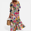 Midi Dress Button Front Printed Long Sleeve