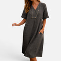 Midi Dress Relaxed Fit V Neck Short Sleeve