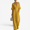 Women's V-Neck Wide-Leg Jumpsuit with Pockets