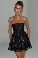 Women's Party Dress – Strapless Mini, Back Bow, Fit-and-Flare
