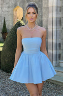 Women's Party Dress – Strapless Mini, Back Bow, Fit-and-Flare