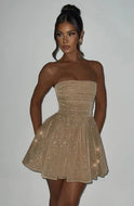 Women's Party Dress – Strapless Mini, Back Bow, Fit-and-Flare