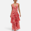 Printed Tiered V Neck Sleeveless Maxi Dress