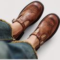 Women's Leather Mary Jane Shoes with Brogue Detailing