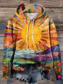 Women's Sunrise Graphic Pullover Hoodie with Drawstring