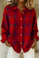 Women's Plaid Button-Down Knit Sweater with Collar
